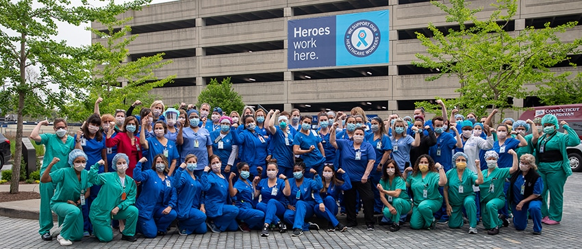 Bridgeport Hospital Healthcare Workers with masks